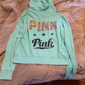 PINK Aqua Leopard Logo Hoodie